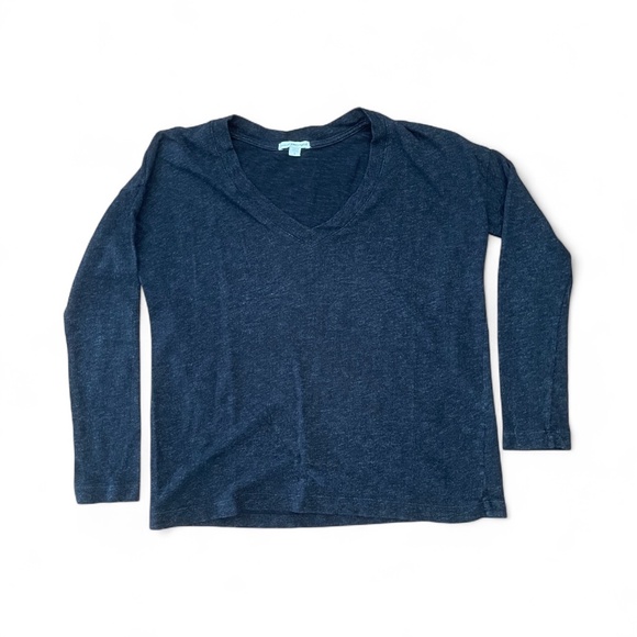 JAMES PERSE Long Sleeve V-Neck Top Black Knit Size 2/Medium - Picture 1 of 9